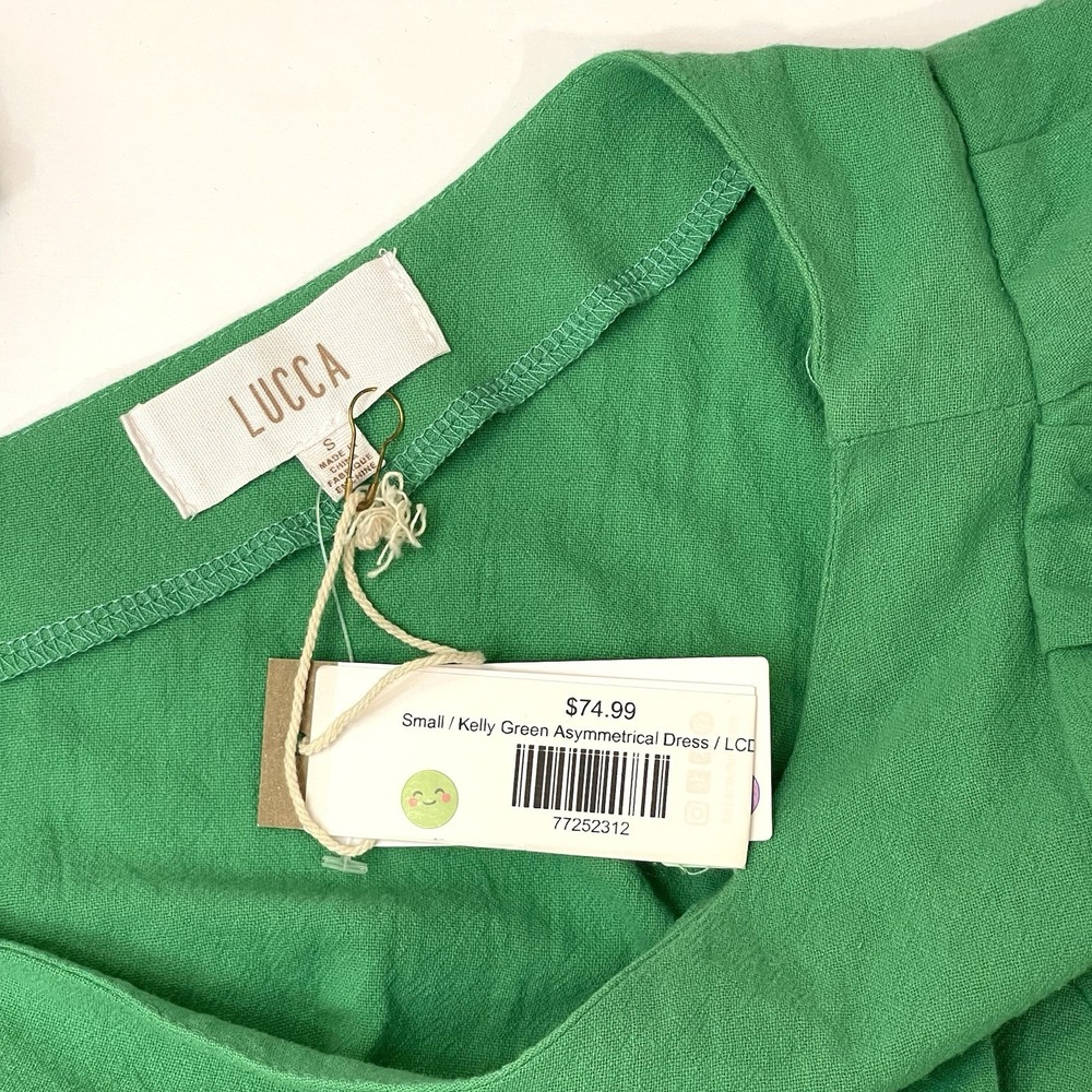 LUCCA NWT Green Puff Sleeve Dress With Cutout Size Small MSRP $74.99 - Picture 6 of 8